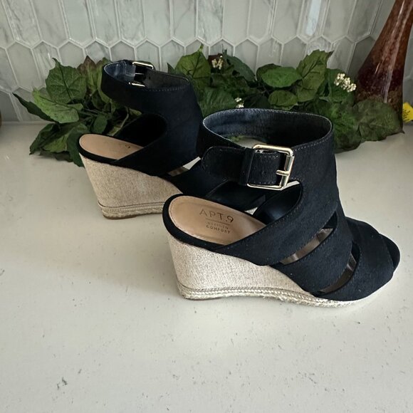 Apt.9 Womens Black Wedge Sandals Size 8 Medium - Picture 6 of 7